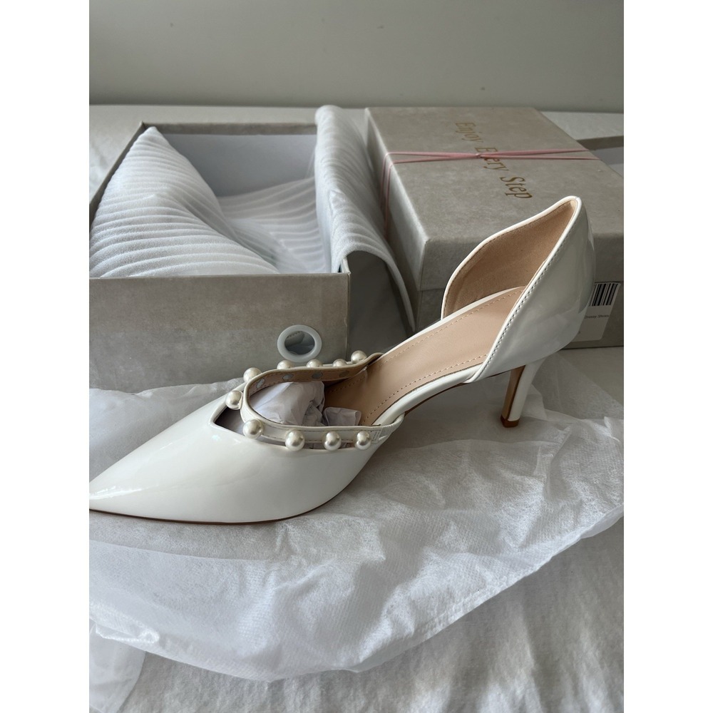 Women's Wedding Party White Pearls Heal Dressy bridal shoes size 10 NIB